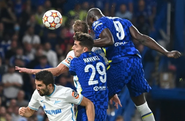Romelu Lukaku marque de la tête l'unique but de la victoire de Chelsea face au Zenit St-Pétersbourg à Stamford Bridge, le 14  septembre 2021 