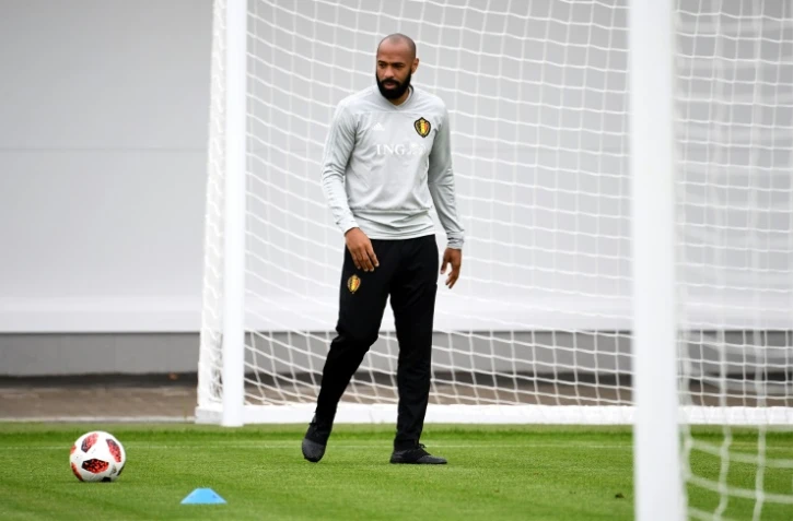 Thierry Henry entraîneur assistant de la Belgique, lors d'un entraînement de l'équipe pendant le Mondial, à Dedovsk, le 9 juillet 2018