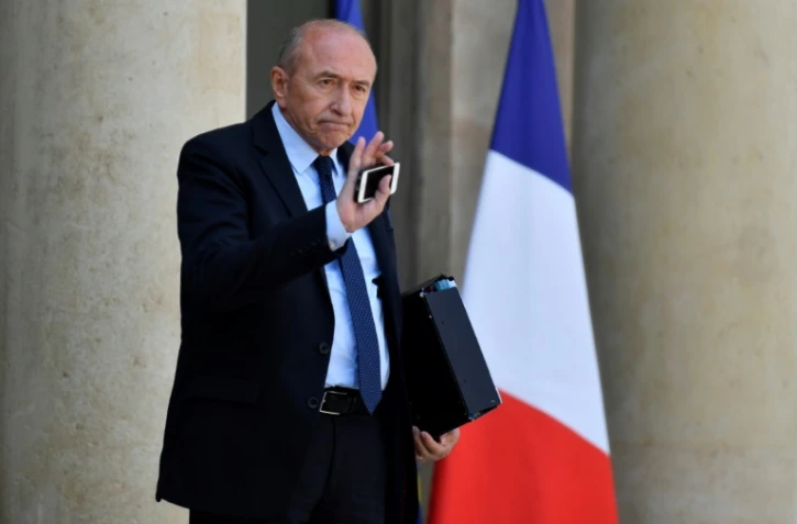 Le ministre de l'Intérieur Gérard Collomb le 16 mai 2018 à la sortie du conseil des ministres au palais de l'Élysée