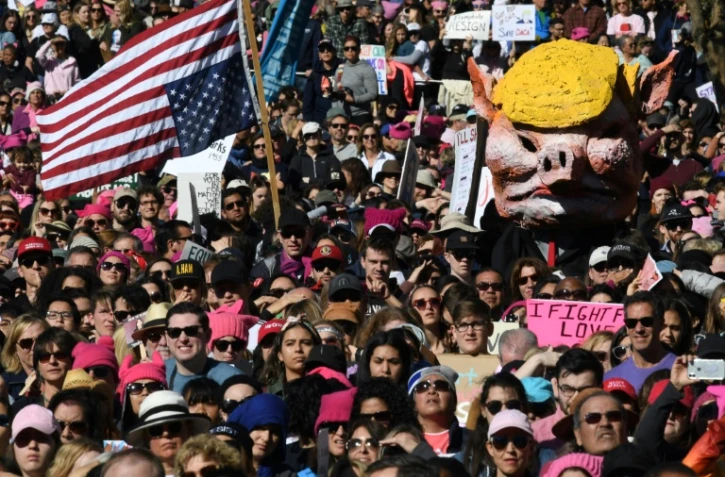 Manifestation pour la 2e "Marche des femmes" anti-Trump, le 20 janvier 2018 à Los Angeles