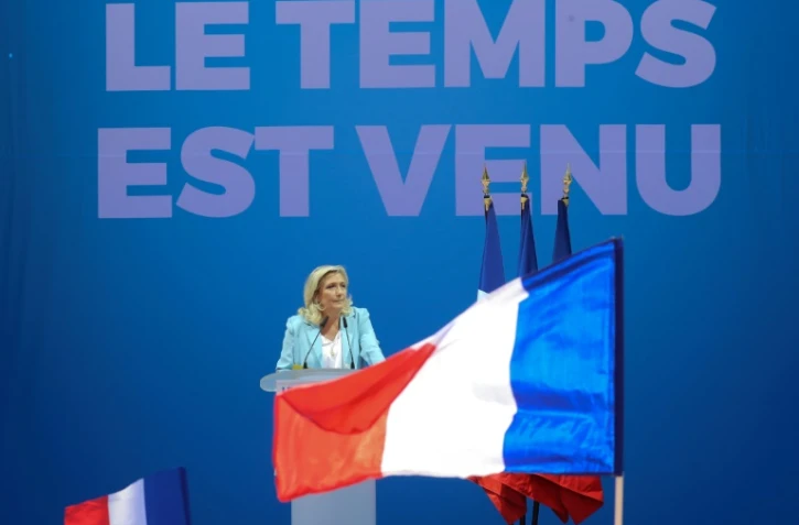 Marine Le Pen, présidente du Rassemblement National (RN), à l'université d'été du RN, le 12 septembre 2021 à Fréjus