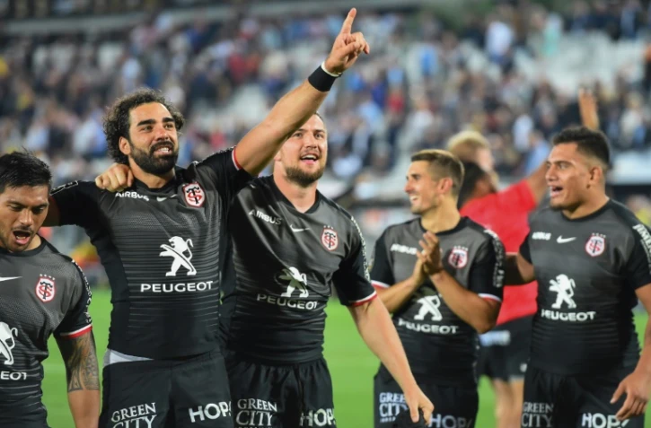 Les Toulousains savourent leur qualification pour la finale du Top 14 Ă l'issue de leur victoiure sur La Rochelle Ă Bordeaux, le 8 juin 2019