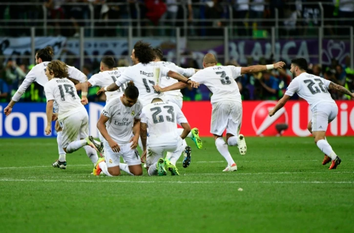 La joie des joueurs du Real, victorieux de la Ligue des champions face à l'Atletico Madrid, le 28 mai 2016 à San Siro