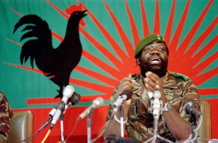 Jonas Savimbi le 11 décembre 1985 à Jamba, dans le sud de l'Angola