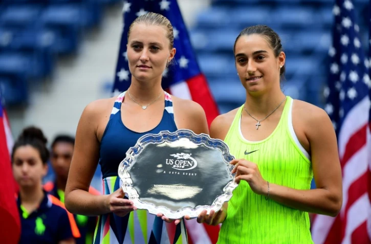 Kristina Mladenovic (g) et Caroline Garcia, deuxièmes du tournoi de Flushing Meadows, le 11 septembre 2016