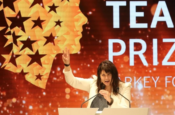 Maggie MacDonnell, enseignante canadienne travaillant dans un village reculé de l'Arctique, s'exprime après avoir remporté à Dubaï le prix du "meilleur professeur du monde", le 19 mars 2017