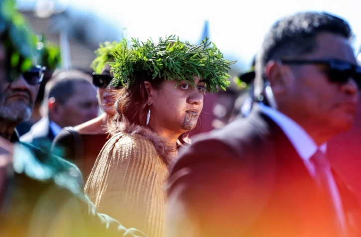 La nouvelle reine des Maoris Nga Wai hono i te po Paki, lors des funérailles de son père sur l'Île du Nord en Nouvelle-Zélande, le 5 septembre 2024