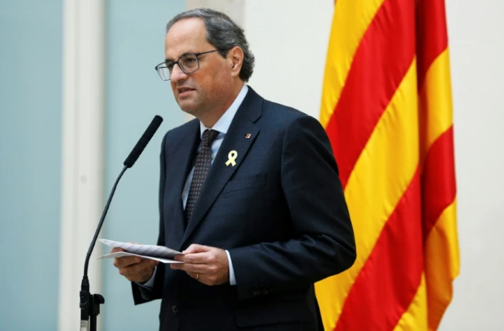 Le président catalan Quim Torra réagit aux lourdes réquisitions du parquet espagnol contre des dirigeants indépendantistes de la région, dans une déclaration à Barcelone le 2 novembre 2018