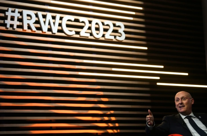 Le président de la Fédération française de rugby (FFR), Bernard Laporte, lors d'une conférence de presse consécutive au tirage au sort des poules du Mondial-2023, le 14 décembre 2020 à Paris