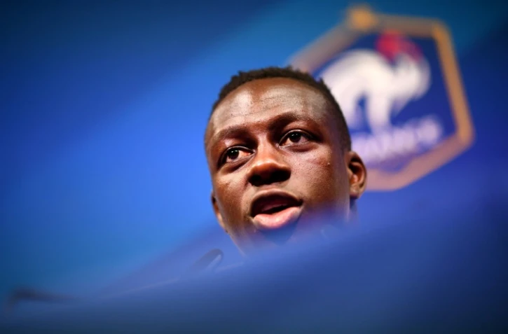 Le défenseur des Bleus Benjamin Mendy en conférence de presse au centre d'entraînement de Clairefontaine-en-Yvelines, le 30 mai 2018 