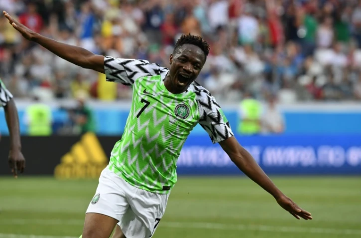 L'attaquant du Nigéria Ahmed Musa buteur face à l'Islande à Volgograd lors du Mondial 2018 le 22 juin.