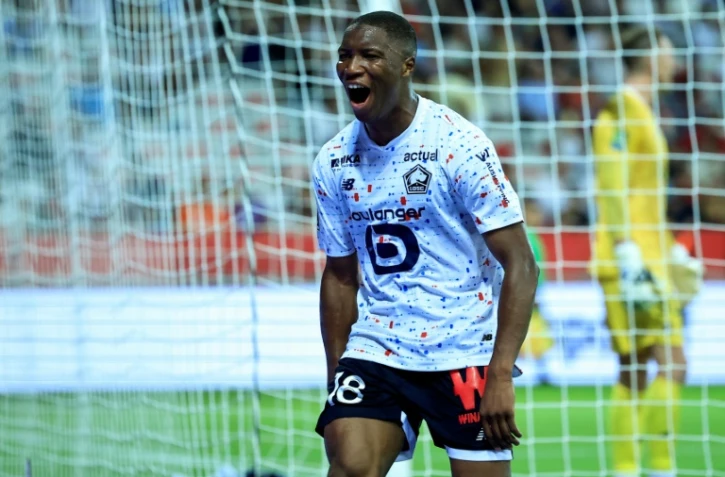 Le Lillois Bafode Diakite égalise dans le temps additionnel à Nice lors de la première journée de ligue 1, le 11 août 2023