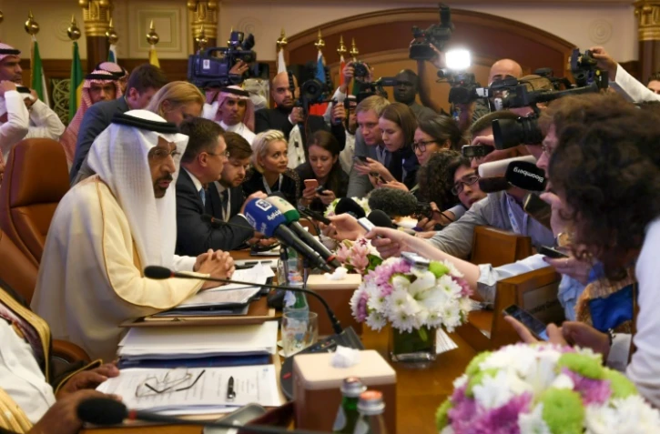 Le ministre saoudien de l'Energie, Khaled al-Faleh, s'exprime devant la presse en ouverture d'un sommet Opep-non Opep Ă Jeddah, en Arabie saoudite, le 19 mai 2019