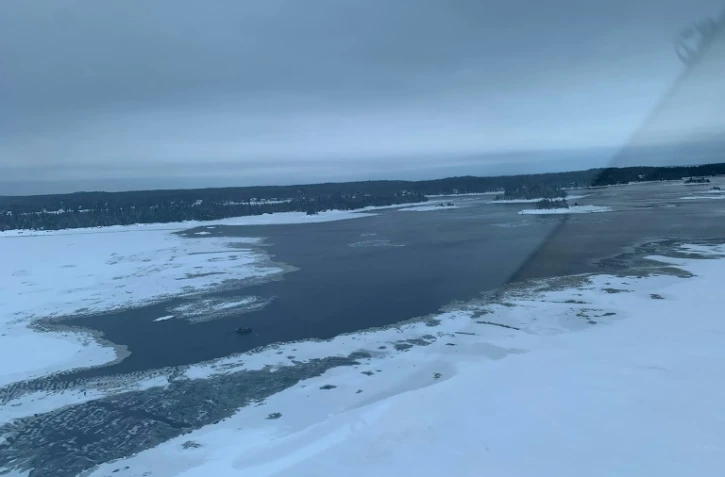 Photo aérienne, transmise le 22 janvier 2020 par la Sûreté du Québec, de la zone où a eu lieu l'accident de motoneige, dans le nord de la province