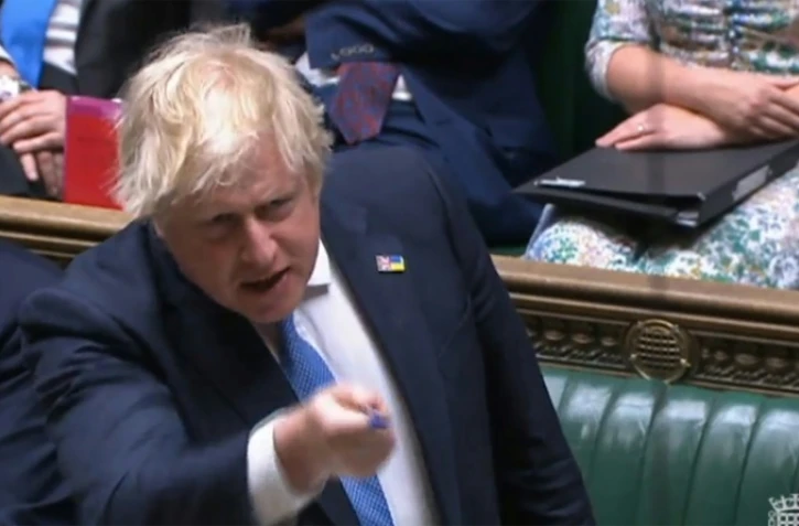 Le Premier ministre britannique Boris Johnson devant le Parlement, le 19 avrl 2022 Ă Londres