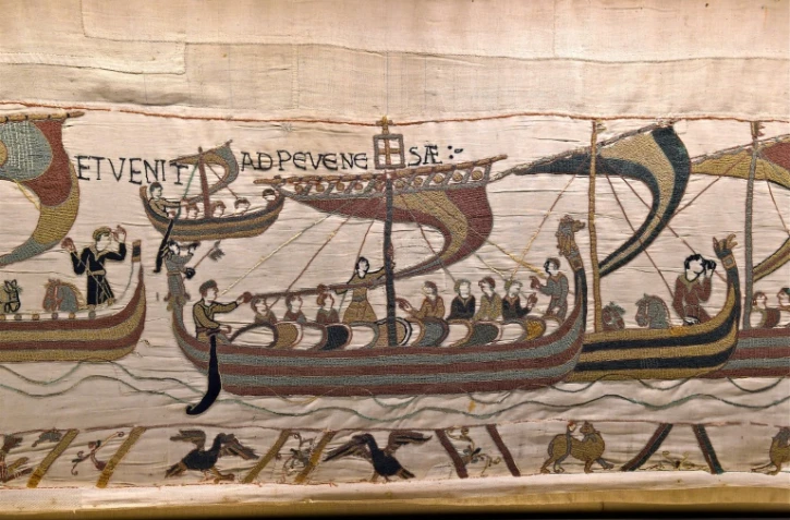Photo transmise le 17 janvier 2018 par la mairie de Bayeux montrant une tapisserie représentant la bataille d'Hastings, qui conduisit il y a près de 1.000 ans Guillaume le Conquérant à s'emparer du trône d'Angleterre