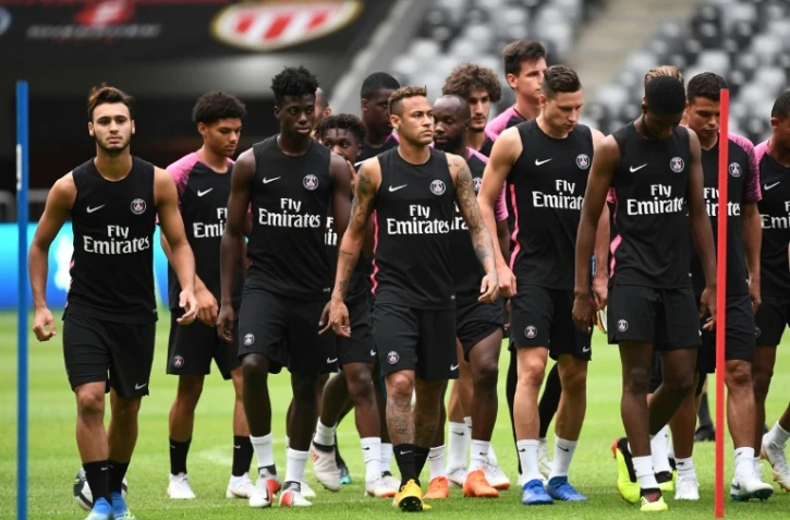 Les joueurs du PSG à l'entraînement la veille du Trophée des Champions contre Monaco, le 3 août 2018 à Shenzhen