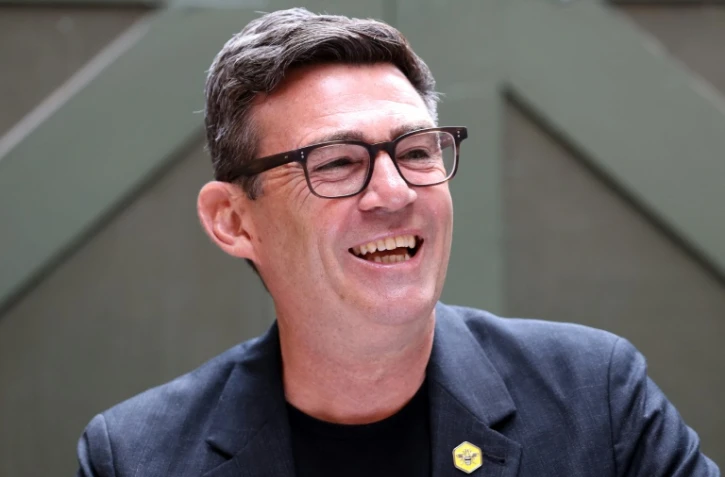 Andy Burnham, candidat Ă la direction du Parti travailliste, le 29 juin 2026 Ă Manchester, dans le nord de l'Angleterre