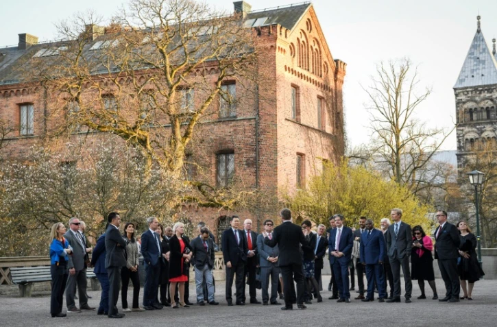 Les membres du Conseil de sécurité des Nations unies lors d'une visite à Lund, le 20 avril 2018 en Suède