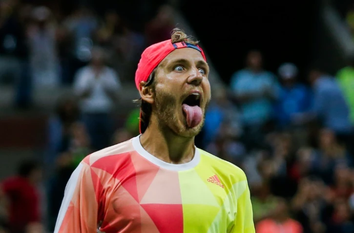 Lucas Pouille célèbre sa victoire face à Rafael Nadal, le 4 septembre 2016 à New York