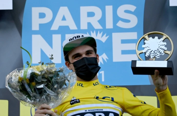 L'Allemand Maximilian Schachmann, vainqueur de Paris-Nice, après la dernière étape disputée entre Le-Plan-du-Var et Levens, le 14 mars 2021