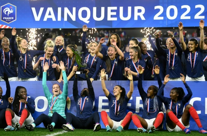 Les Bleues victorieuses du Tournoi de France à l'issue de son succès sur les Pays-Bas au Havre, le 22 février 2022 