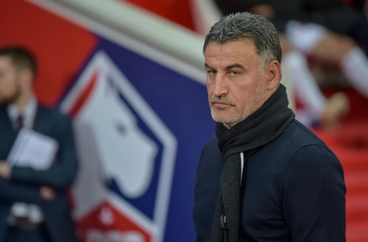 L'entraîneur de Lille, Christophe Galtier, lors du match de Ligue 1 face à Nîmes, au stade Pierre-Mauroy, le 28 avril 2019