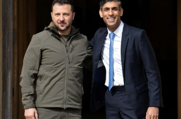 Le président ukrainien Volodymyr Zelensky rencontre le Premier ministre britannique Rishi Sunak à Chequers près de Londres le 15 mai 2023