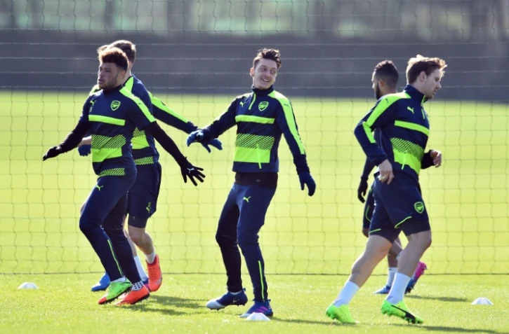 Les joueurs d'Arsenal à l'entraînement au centre Colney pour la réception du Bayern en Ligue des champions, le 6 mars 2017