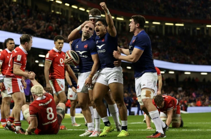 Maxime Lucu vient d'inscrire le dernier essai français à Cardiff, le 10 mars 2024
