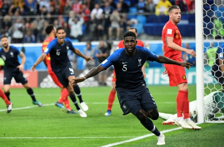 Le défenseur Samuel Umtiti buteur face aux Belges lors de la demi-finale, à Saint-Pétersbourg, le 10 juillet 2018