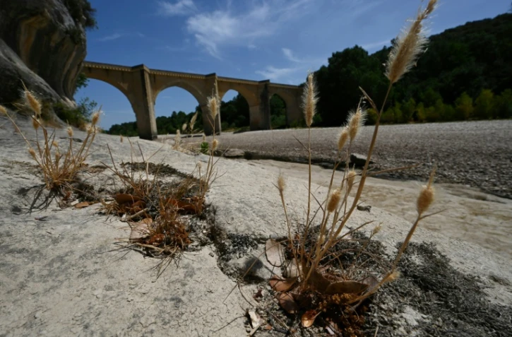 Une nouvelle vague de chaleur s'installe  sur la France depuis le Sud-Ouest, avec une montée des températures sur tout le pays. Photo du lit de la rivière Gardon à Sainte-Anastasie, dans le Gard