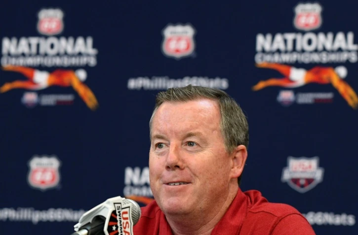 Le patron de la natation américaine Tim Hinchey, lors d'un point presse en marge du championnat national de natation à Irvine, en Californie, le 25 jullet 2018 