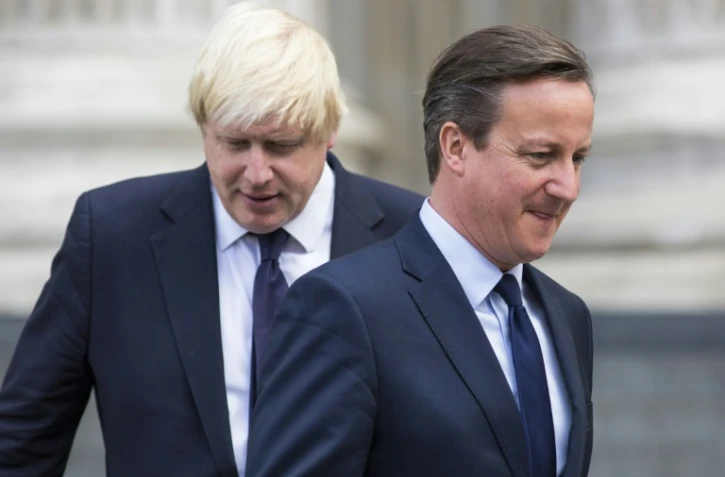 Le Premier ministre britannique David Cameron (d), qui avait provoqué le référendum sur le Brexit en 2016, et Boris Johnson (g), maire de Londres, le 7 juillet 2015