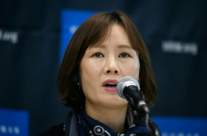 La directrice de l'Union des femmes de la nouvelle Corée Lee So Yeon en conférence de presse avec l'ONG Human Rights Watch à Séoul en Corée du Sud, le 1er novembre 2018