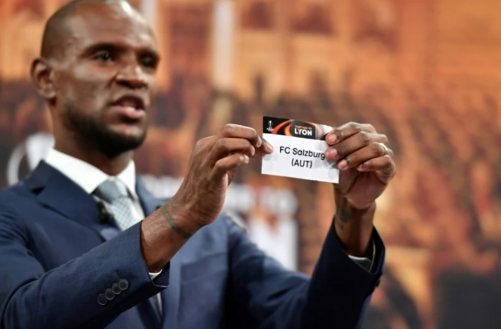 L'ancien footballeur et ambassadeur de l'UEFA Eric Abidal lors du tirage au sort des demi-finales de l'Europa League au siège de l'UEFA, le 13 avril 2018 à Nyon 