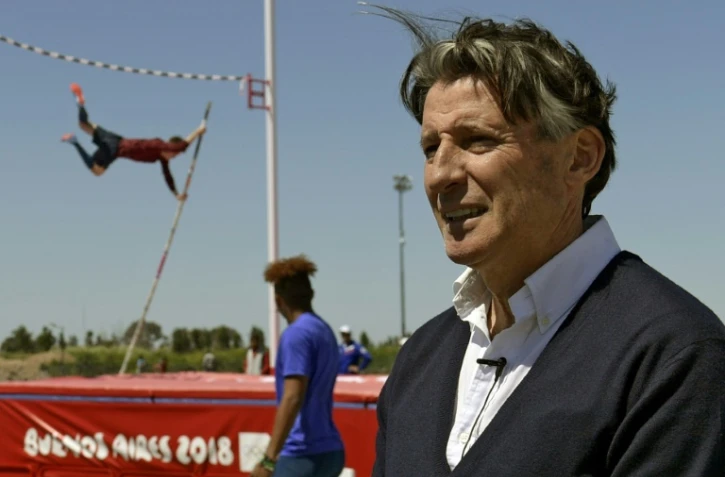 Le président de l'IAAF, Sebastian Coe, lors d'un interview à l'AFP, le 11 octobre 2018 à Buenos Aires