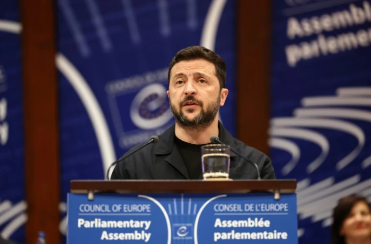 Le président ukrainien Volodymyr Zelensky s'adresse aux membres du Conseil de l'Europe à Strasbourg, le 25 juin 2025dans l'est de la France