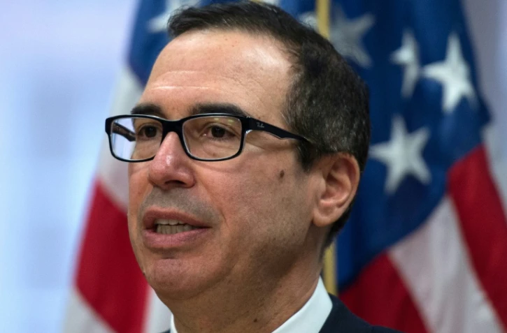 Le secrétaire américain au Trésor Steve Mnuchin lors d'une conférence de presse à Washington, le 21 avril 2018