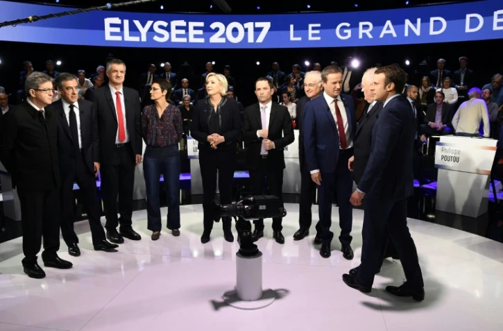 Les candidats à l'élection présidentielle, lors du débat sur BFMTV et CNews, à la Plaine-Saint-Denis, le 4 avril 2017