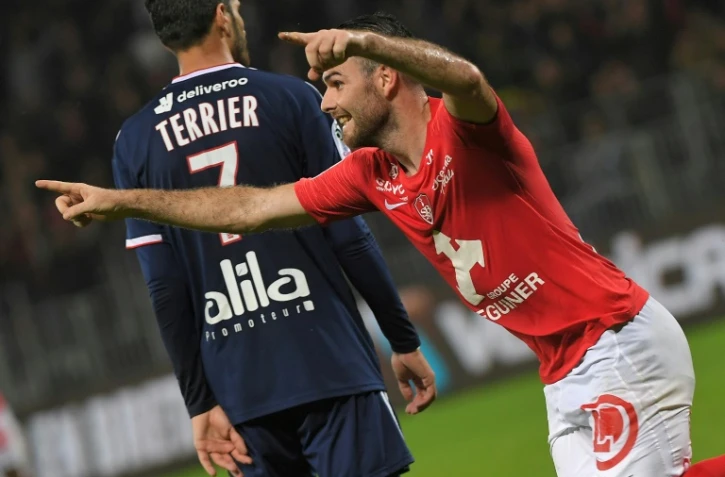 Le milieu brestois Yoann Court vient de marquer contre Lyon, le 25 septembre 2019 Ă Brest