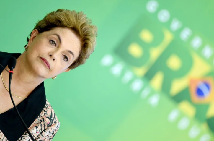 La présidente brésilienne Dilma Rousseff lors d'une conférence de presse à Brasilia, le 19 avril 2016 
