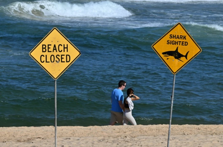 Des promeneurs sur le rivage alors que les plages du nord de Sydney restent fermées après une attaque présumée de requin à Long Reef Beach, le 6 septembre 2025 en Australie