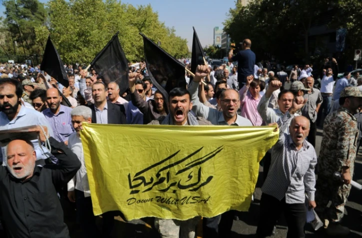 Des Iraniens manifestent le 25 septembre 2015 à Téhéran au lendemain de la bousculade meurtrière survenue à La Mecque