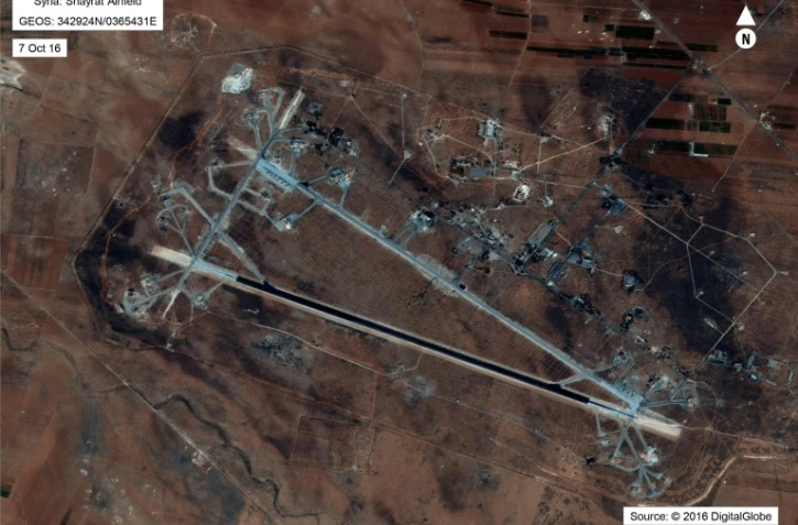 Photo fournie par le Département américain de la Défense, le 7 octobre 2016, de la base aérienne syrienne de Shayrat contre laquelle les Etats-Unis ont lancé une opération militaire le 6 avril 2017