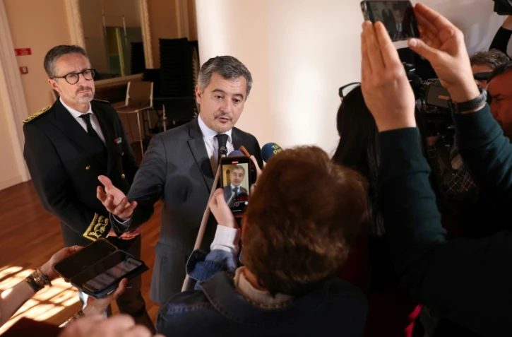 Le ministre de la Justice Gérald Darmanin s'adresse à la presse à Ajaccio, en Corse, le 27 février 2025