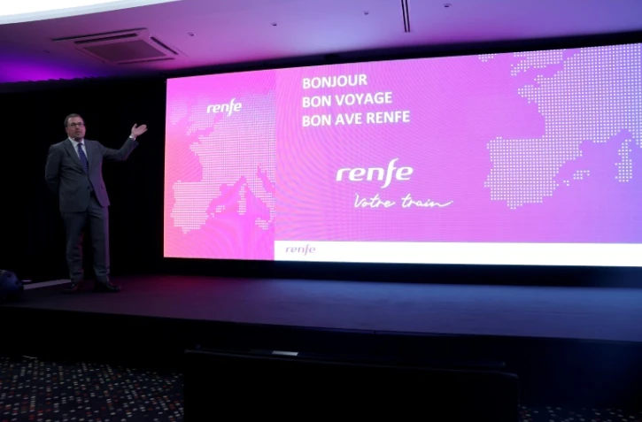 Le président de la Renfe Raul Blanco, lors de la conférence de presse de présentation de l'offre de la compagnie espagnole en France, le 19 juin 2023 à Barcelone