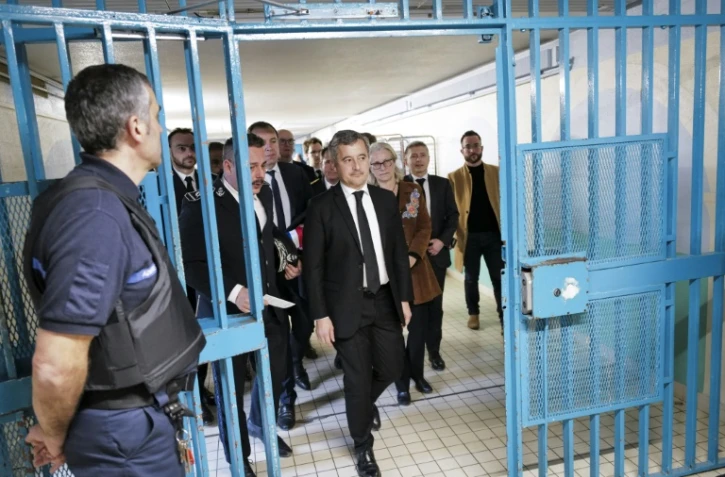 Le ministre de la Justice Gerald Darmanin en visite à l'établissement pénitentiaire de Saint-Maur, près de Chateauroux, le 28 février 2025