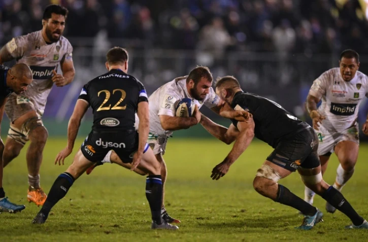 Le pilier clermontois Giorgi Beria (c) lors du match de poules de la Coupe d'Europe, à Bath en Angleterre, le 6 décembre 2019