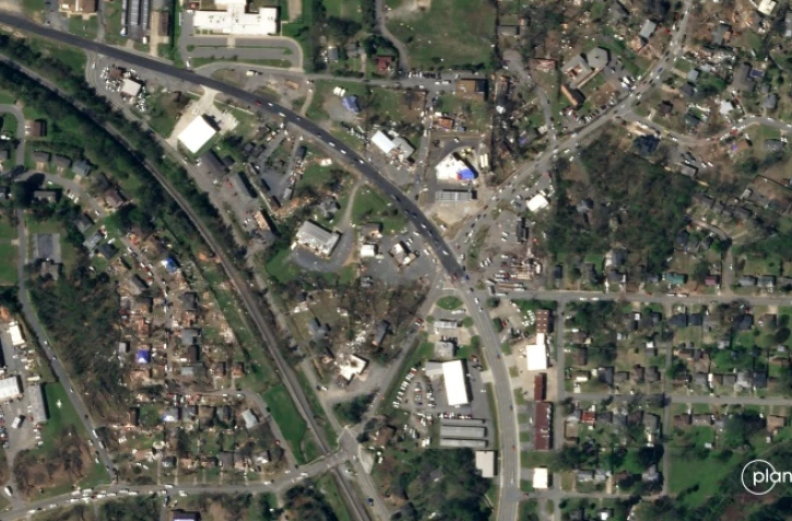 Image aérienne de Little Rock, dans l'Arkansas, aux Etats-Unis, diffusée le 1er avril 2023 par Planet Labs PBC après le passage d'une tornade